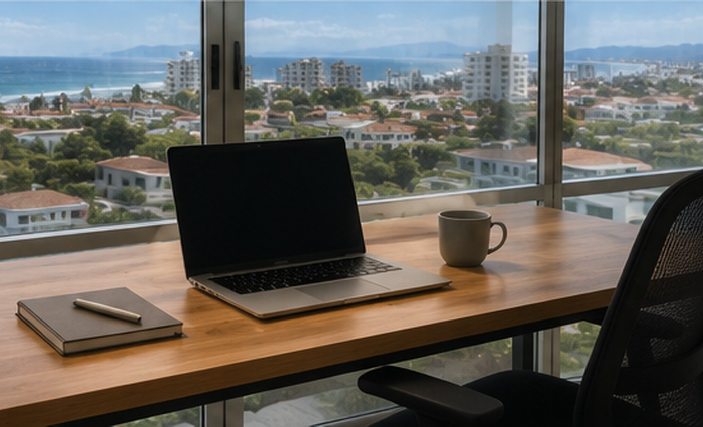 Espacio de trabajo con vista para equipos corporativos
